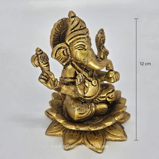 Ganesha Brass Statue 5 Inch on Lotus - Vinayagar Idol with Round Base