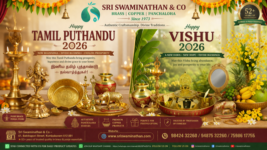 Sri Swaminathan and Co Tamil new year and Vishu 2026 wishes and offers for brass, copper, a