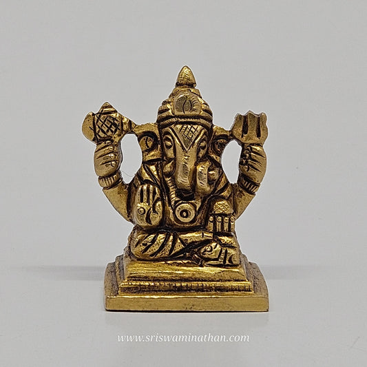 Mini Ganesha Brass 2 Inch - Veer Vinayagar Compact Idol | Antique & Gold