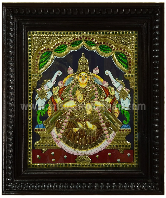 Gajalakshmi Tanjore Painting | Red Saree | 22K Gold Foil | Banana Leaf Canopy | 15 x 12 Inch | Sri Swaminathan & Co