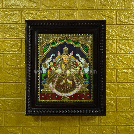 Gajalakshmi Tanjore Painting | Red Saree | 22K Gold Foil | Framed on Wall | 15 x 12 Inch | Sri Swaminathan & Co