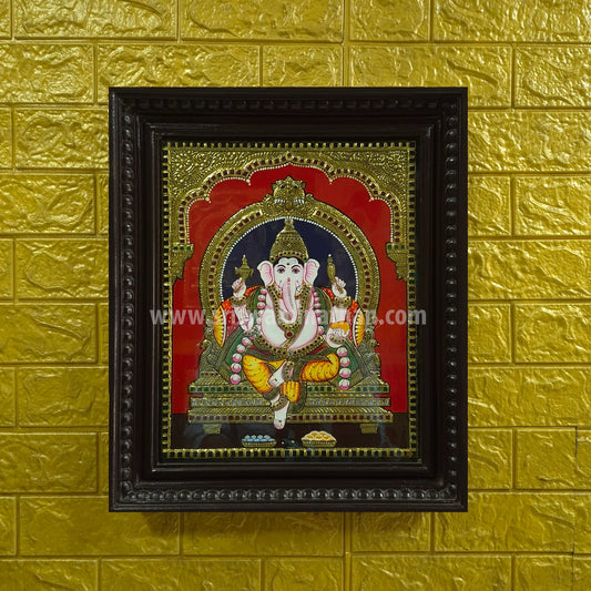 Ganesha Tanjore Painting | Classical Tanjore Art | Framed on Wall | 15 x 12 Inch | Sri Swaminathan & Co