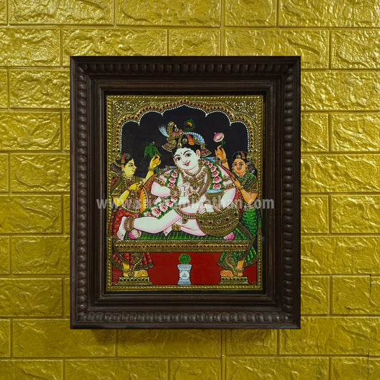 Gokula Krishna Tanjore Painting | Classical Tanjore Art | Framed on Wall | 15 x 12 Inch | Sri Swaminathan & Co