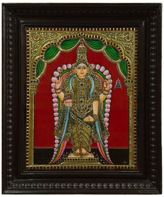 Lord Murugan Tanjore Painting | 22K Gold Foil | Standing Alankara Form | 15 x 12 Inch | Sri Swaminathan & Co