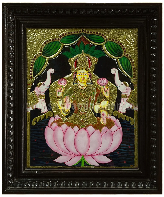 Lotus Gajalakshmi Tanjore Painting | 22K Gold Foil | Full Gold Background | 15 x 12 Inch | Sri Swaminathan & Co