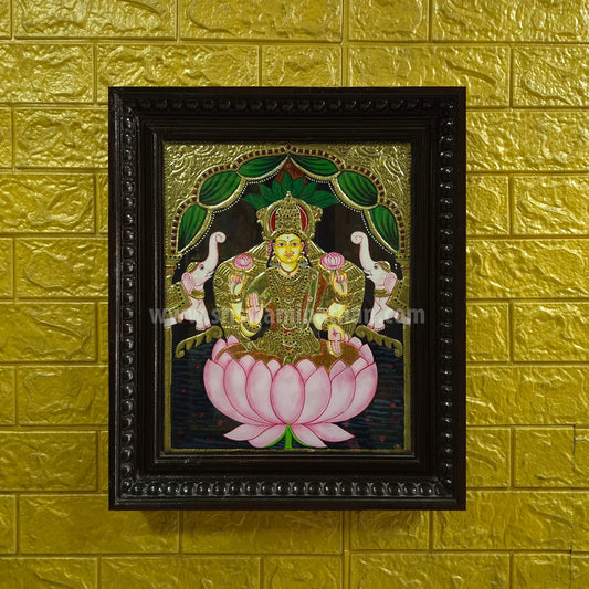 Lotus Gajalakshmi Tanjore Painting | 22K Gold Foil | Framed on Wall | 15 x 12 Inch | Sri Swaminathan & Co