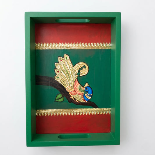 Peacock Tanjore Art Serving Tray | Synthetic Foil | Masterclass Tamil Nadu Signature Collection | Sri Swaminathan & Co
