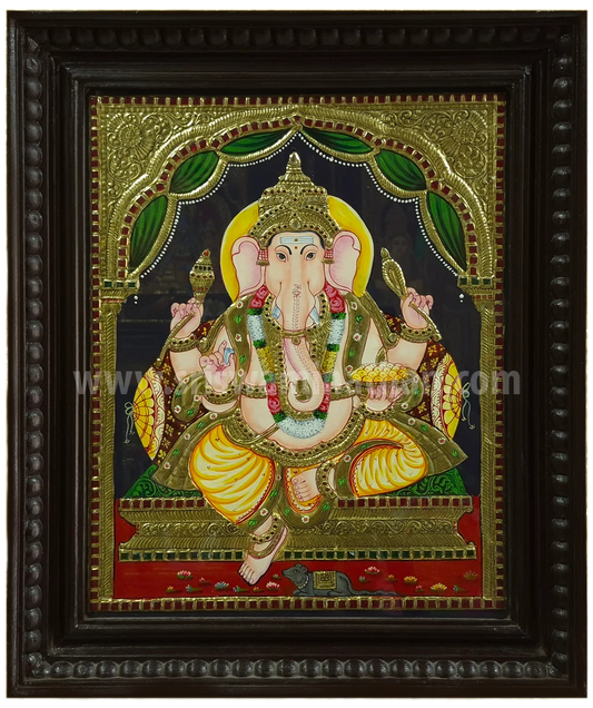 Raja Ganapathi Tanjore Painting | 22K Gold Foil | Classical Tanjore Art | 15 x 12 Inch | Sri Swaminathan & Co