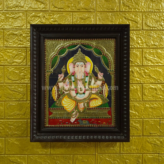Raja Ganapathi Tanjore Painting | 22K Gold Foil | Framed on Wall | 15 x 12 Inch | Sri Swaminathan & Co