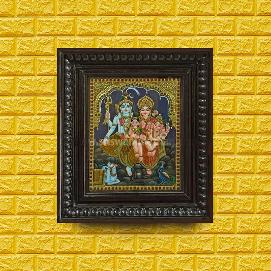 Shiva Parvati Family Tanjore Painting | 22K Gold Foil | Framed on Wall | 12 x 10 Inch | Sri Swaminathan & Co