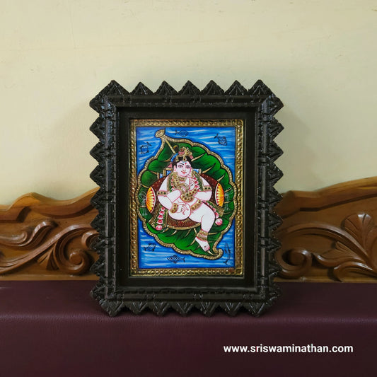 Small Size Golden Foil Krishna Lifestyle Tanjore Art Display 8 x 6 Inch Sri Swaminathan & Co