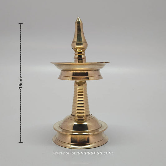 Brass Kerala Vilakku 6 Inch Traditional Oil Lamp Front View — Sri Swaminathan & Co