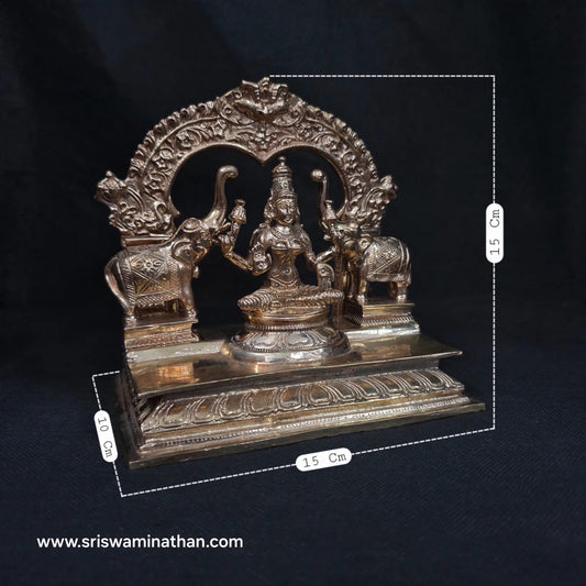 Gajalakshmi Panchaloha Statue 6 Inch with dimensions 15cm H x 15cm W x 10cm D — two elephants Gaja Abhisheka, Kumbakonam handcrafted